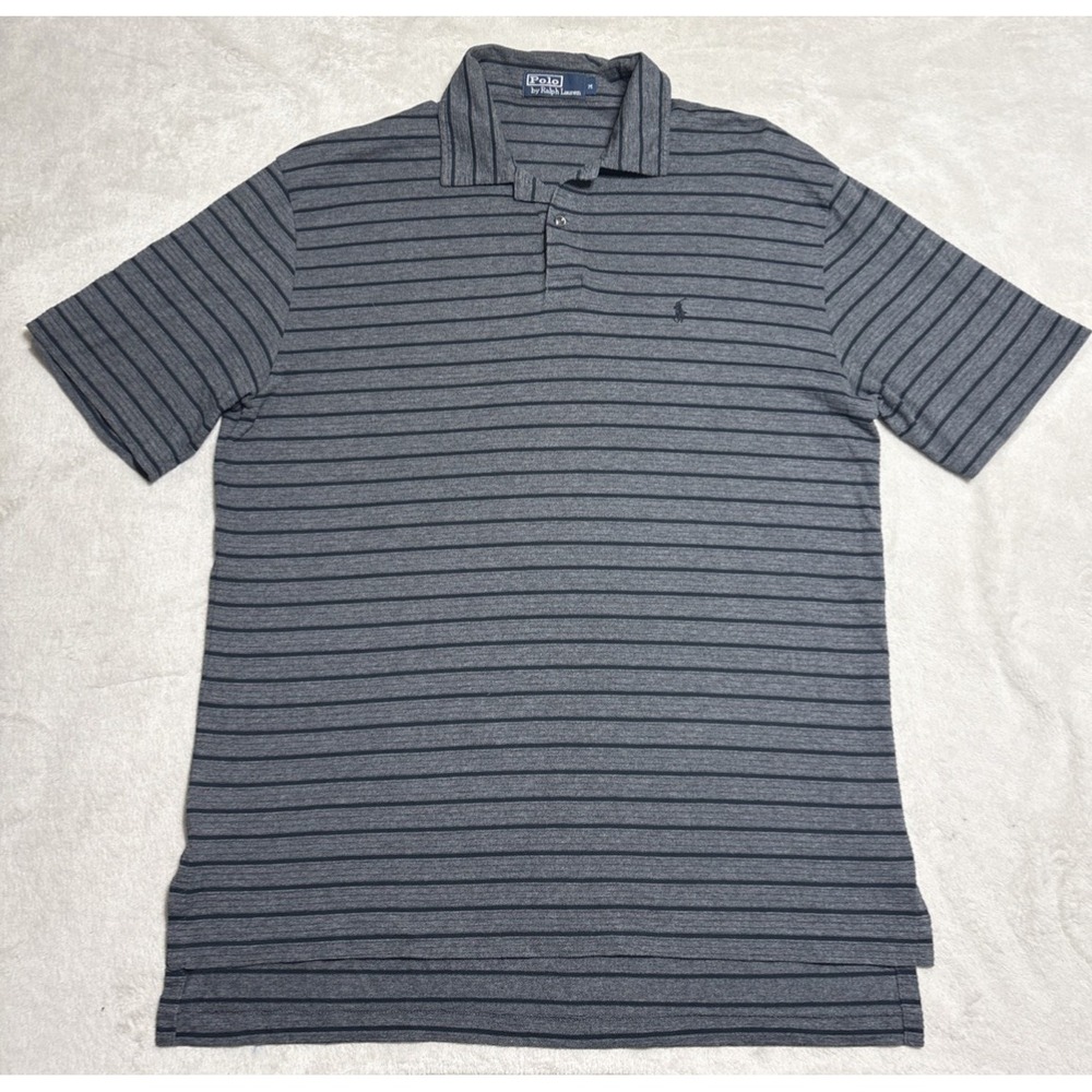 Polo Ralph Lauren Vintage Shirt Mens Size Medium Gray Stripe Short Sleeve